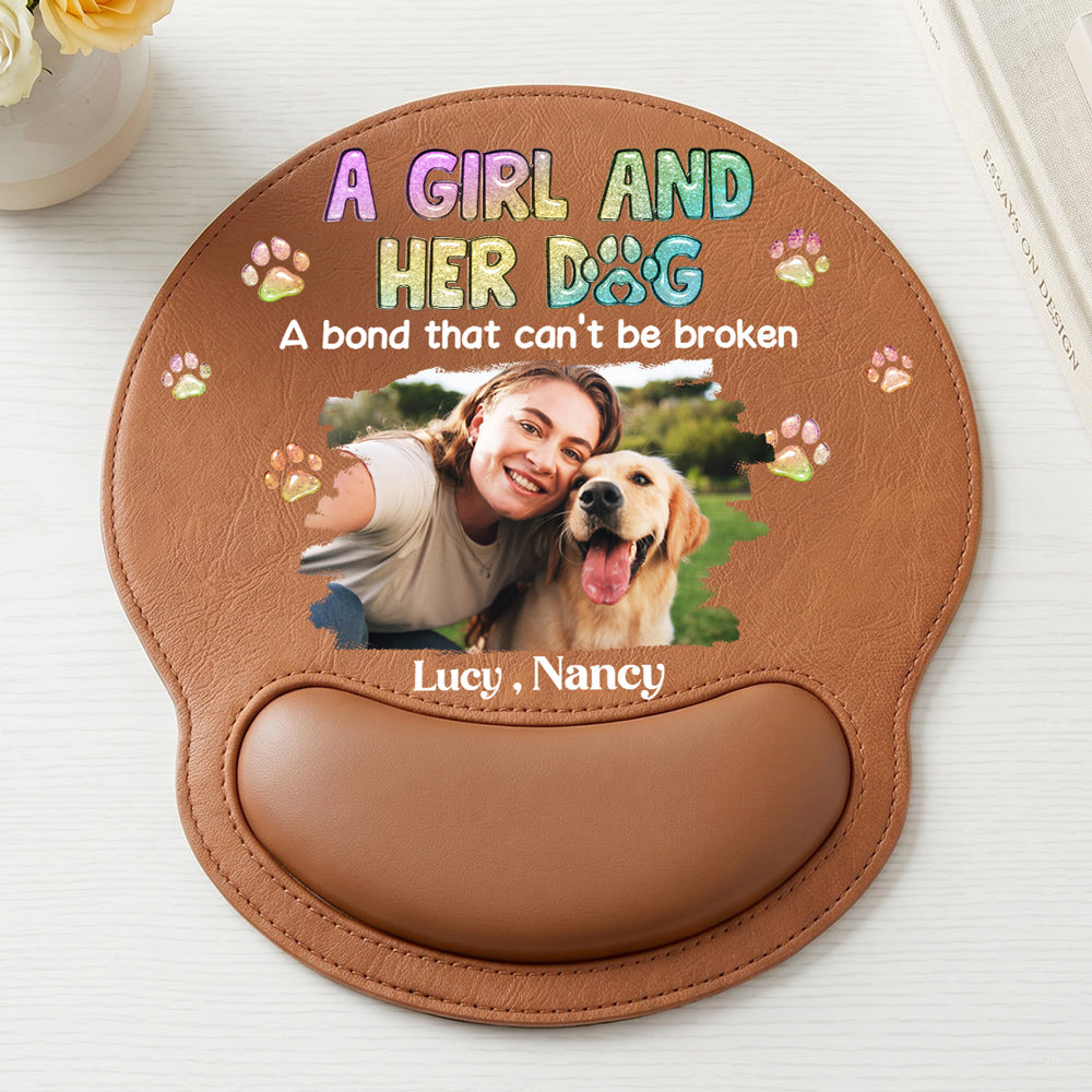 A Girl And Her Dog Photo - Personalized Leather Mouse Pad