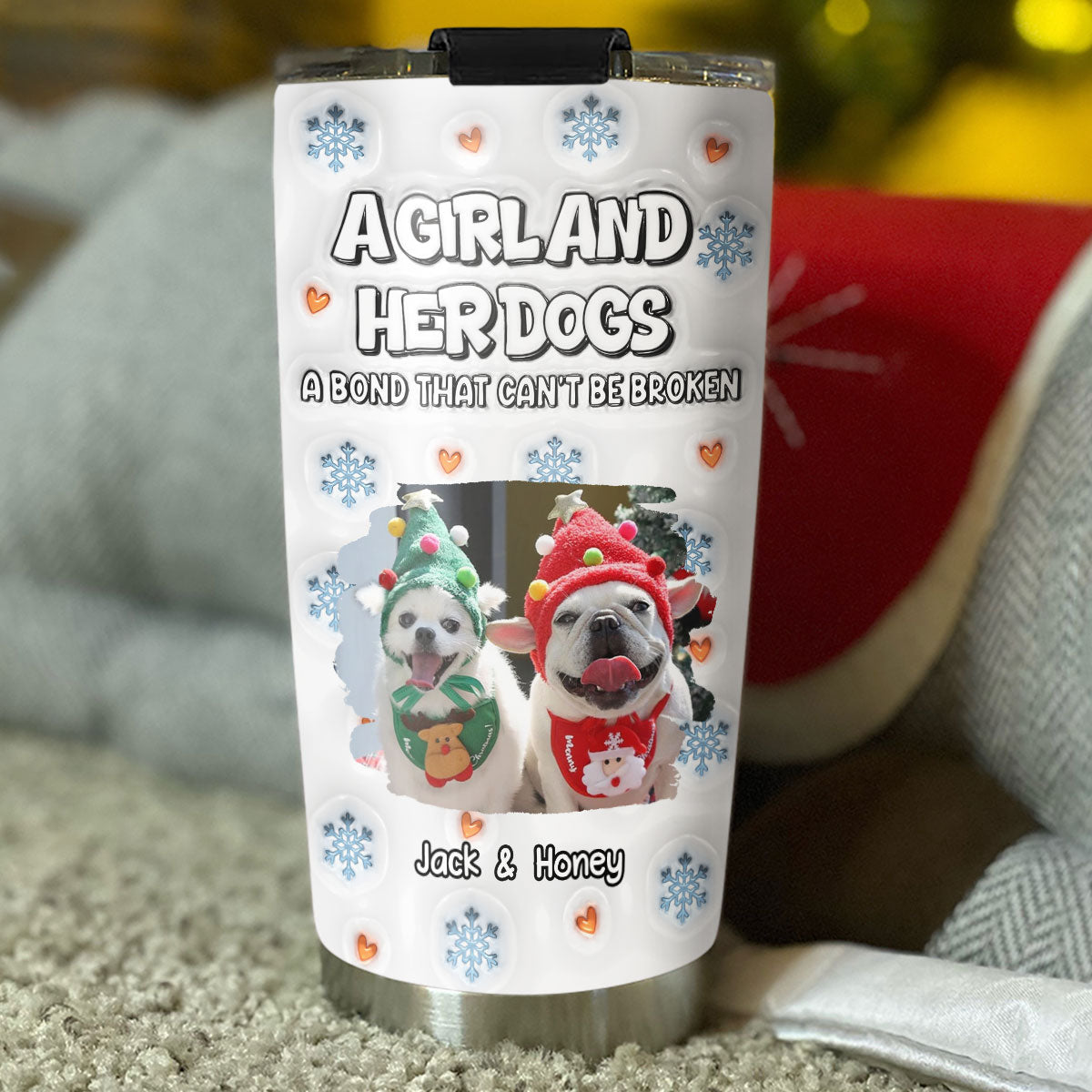 Custom Photo Christmas Birthday Gifts For Dog Mom, Dog Lovers • Christmas Day With Dog Mom Ver 2 Photo - Personalized 3D Inflated Effect Tumbler