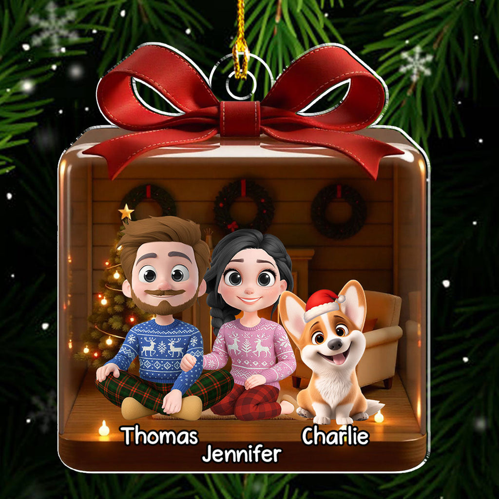 Custom Christmas Decor Home Birthday Gifts For Dog Lovers • Family Is A Present - Personalized 3D Effect Acrylic Ornament