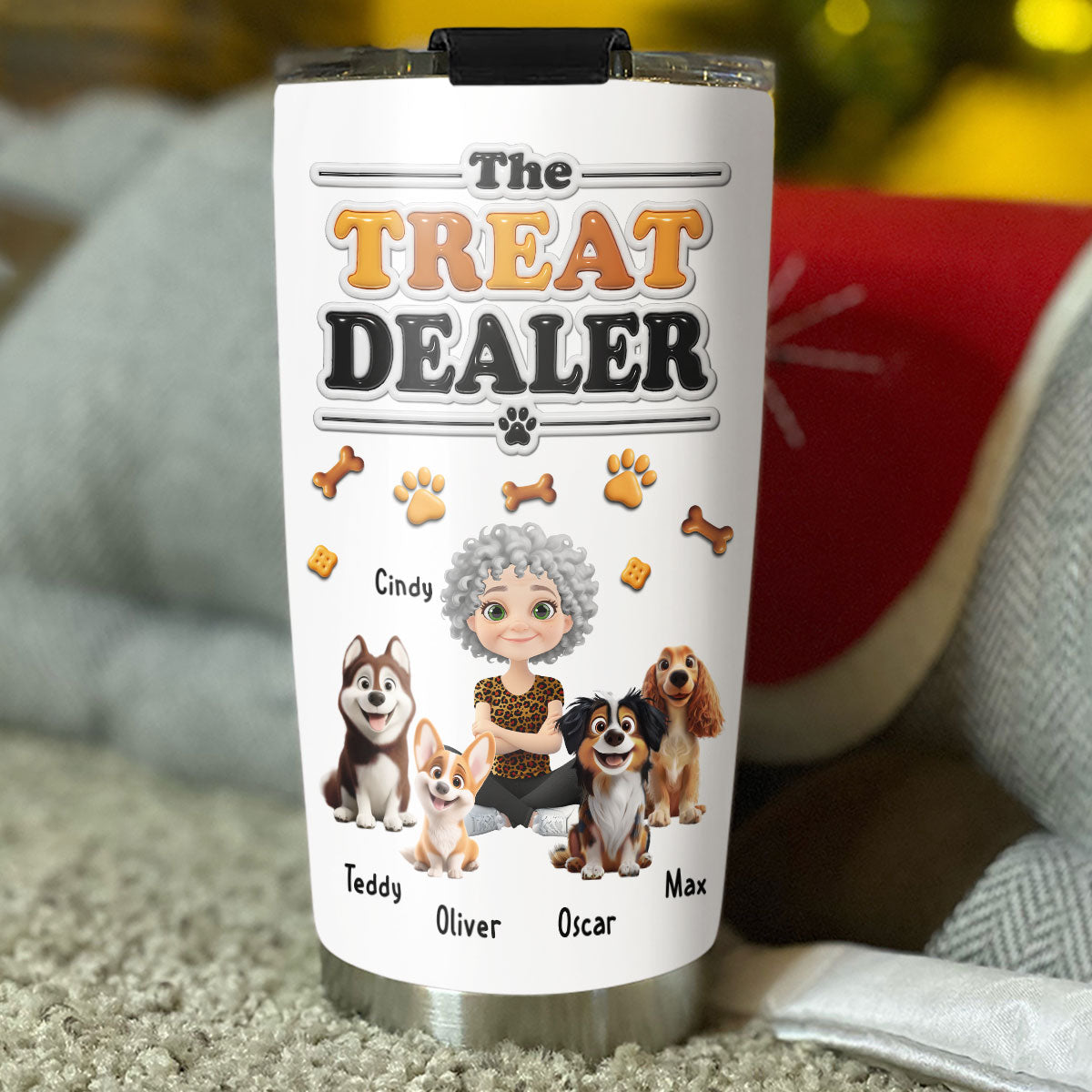 Custom Christmas Birthday Gifts For Dog Mom, Dog Lovers • Give Me Treat - Personalized 3D Effect Tumbler