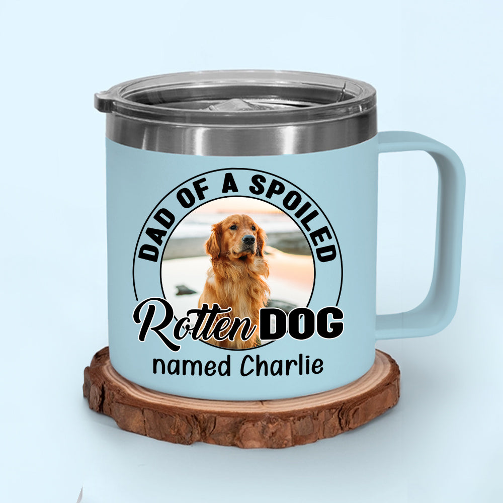 Spoiled Rotten Dog Chibi Cartoon Photo - Personalized 14oz Stainless Steel Tumbler With Handle