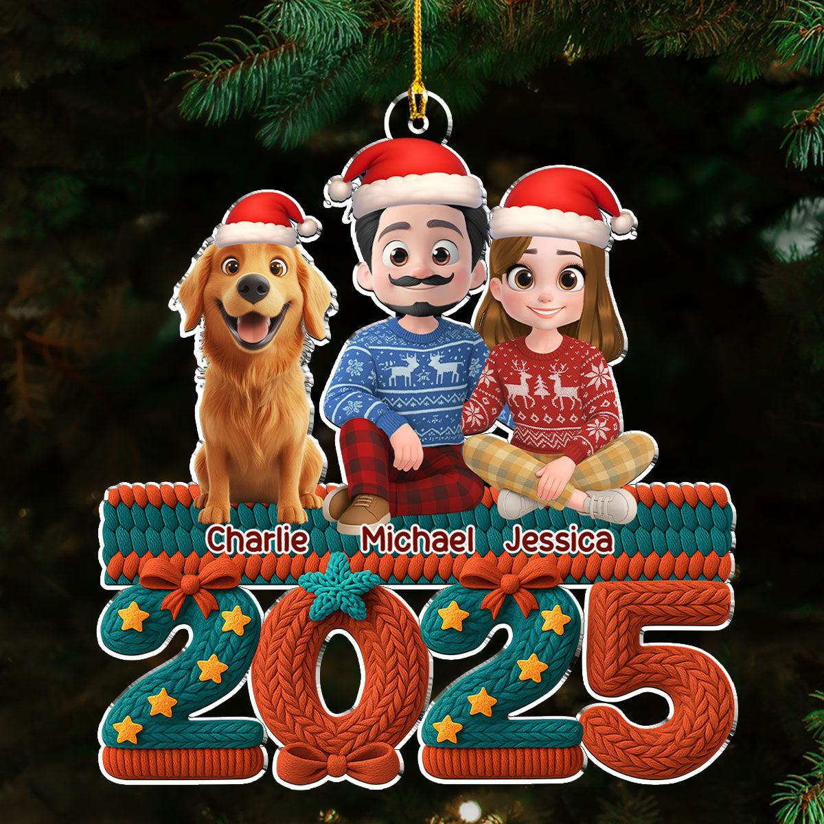 Custom Christmas Decor Home Birthday Gifts For Dog Lovers • Jolly Year - Personalized 3D Effect Acrylic Ornament
