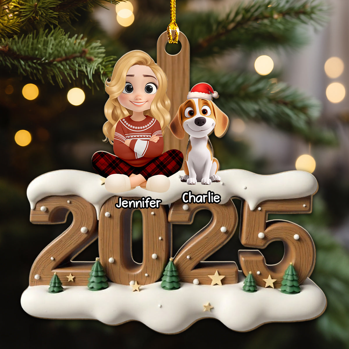 Custom Christmas Decor Home Birthday Gifts For Dog Mom, Dog Lovers • Us From This Year - Personalized 3D Effect Wood Ornament