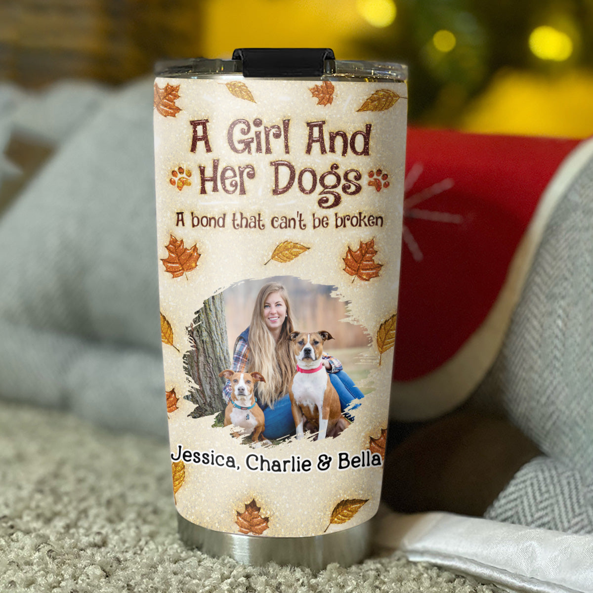 Custom Photo Christmas Birthday Gifts For Dog Mom, Dog Lovers • A Girl And Her Dog Autumn Photo - Personalized 3D Inflated Effect Tumbler