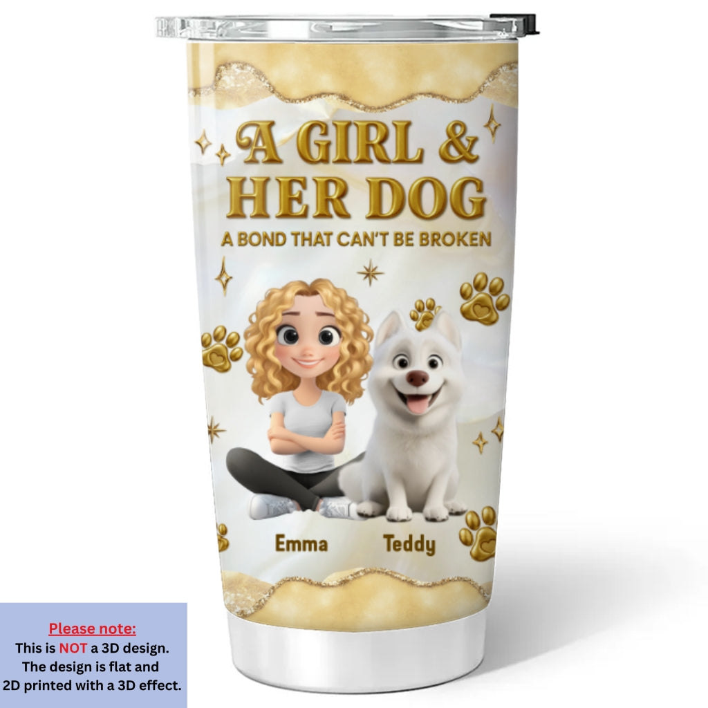 Custom Christmas Birthday Gifts For Dog Mom, Dog Lovers • Girl And Dog Yellow - Personalized 3D Effect Tumbler