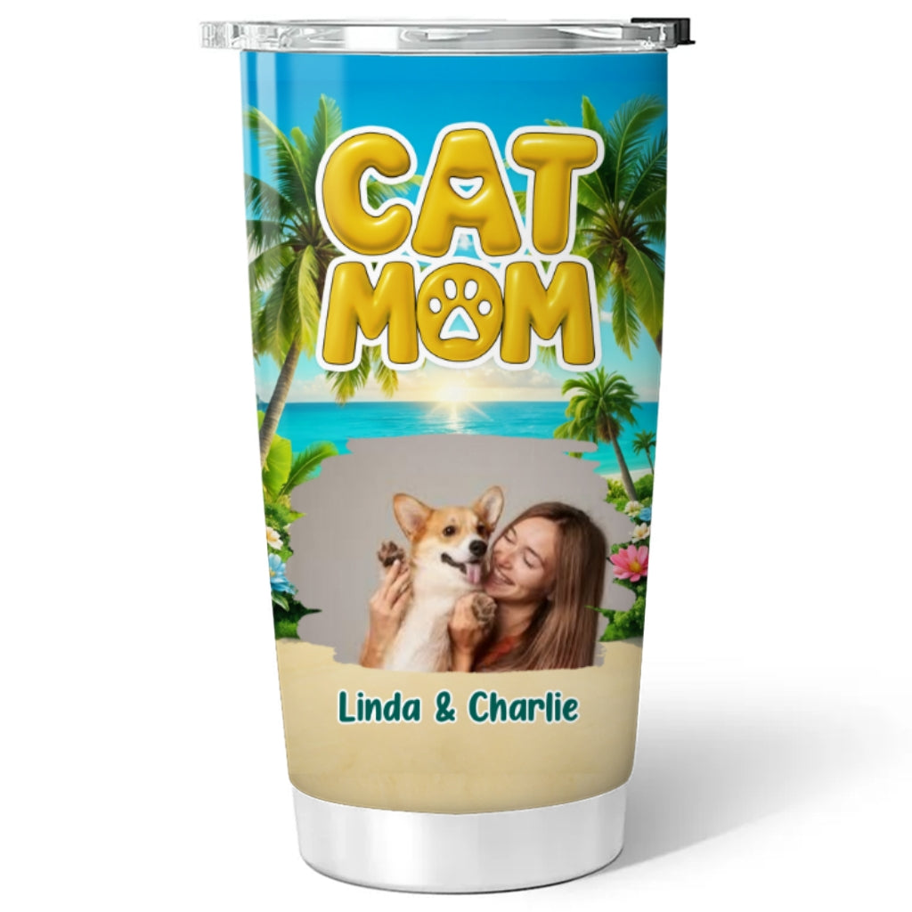 Custom Photo Christmas Birthday Gifts For Pet Mom, Pet Lovers • Cat Mom Summer Photo - Personalized Tumbler