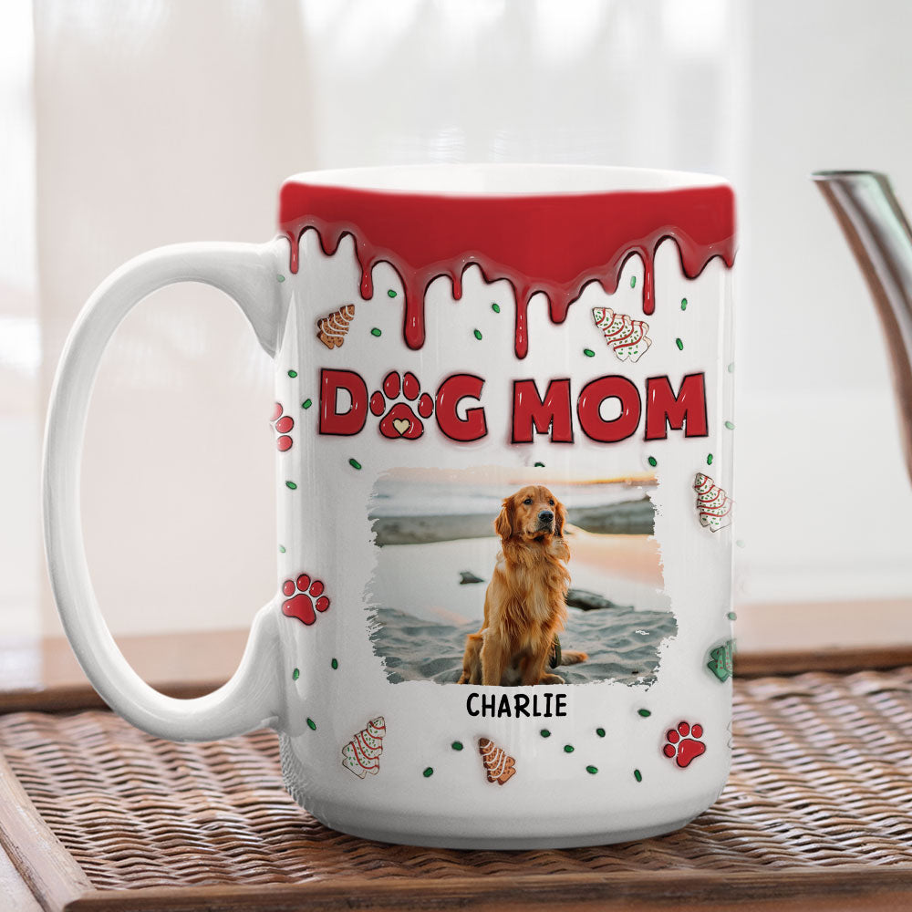 Custom Photo Christmas Birthday Gifts For Dog Lovers • Dog Mom Christmas Cake Photo - Personalized 3D Inflated Effect Mug