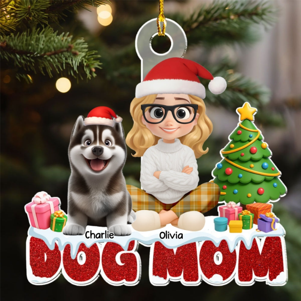 Custom Christmas Decor Home Birthday Gifts For Dog Lovers • Cartoon Dog Mom - Personalized Acrylic Ornament