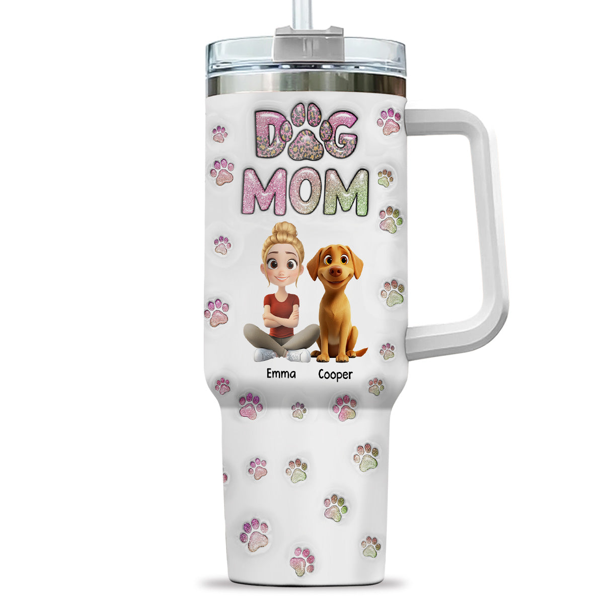 Custom Mother's day Birthday Gifts For Pet Mom, Pet Lovers • Dog Mom Lovely Chibi - Personalized 3D Inflated Effect Tumbler