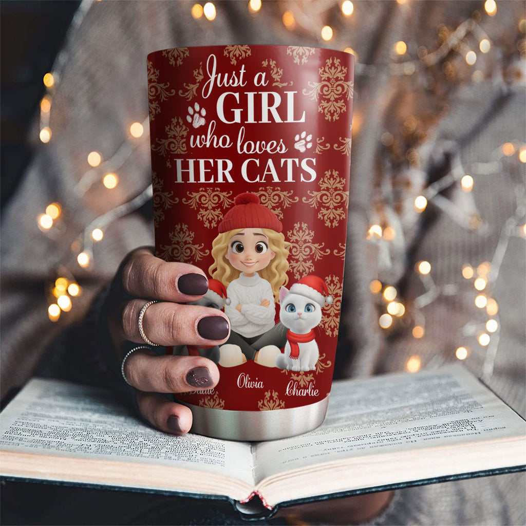 Custom Christmas Birthday Gifts For Cat Mom, Cat Lovers • Toile Cat Cartoon Christmas - Personalized Tumbler