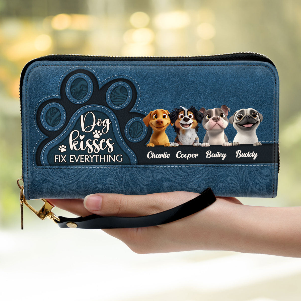 Dog Kisses Fix Everything - Personalized Leather Wallet