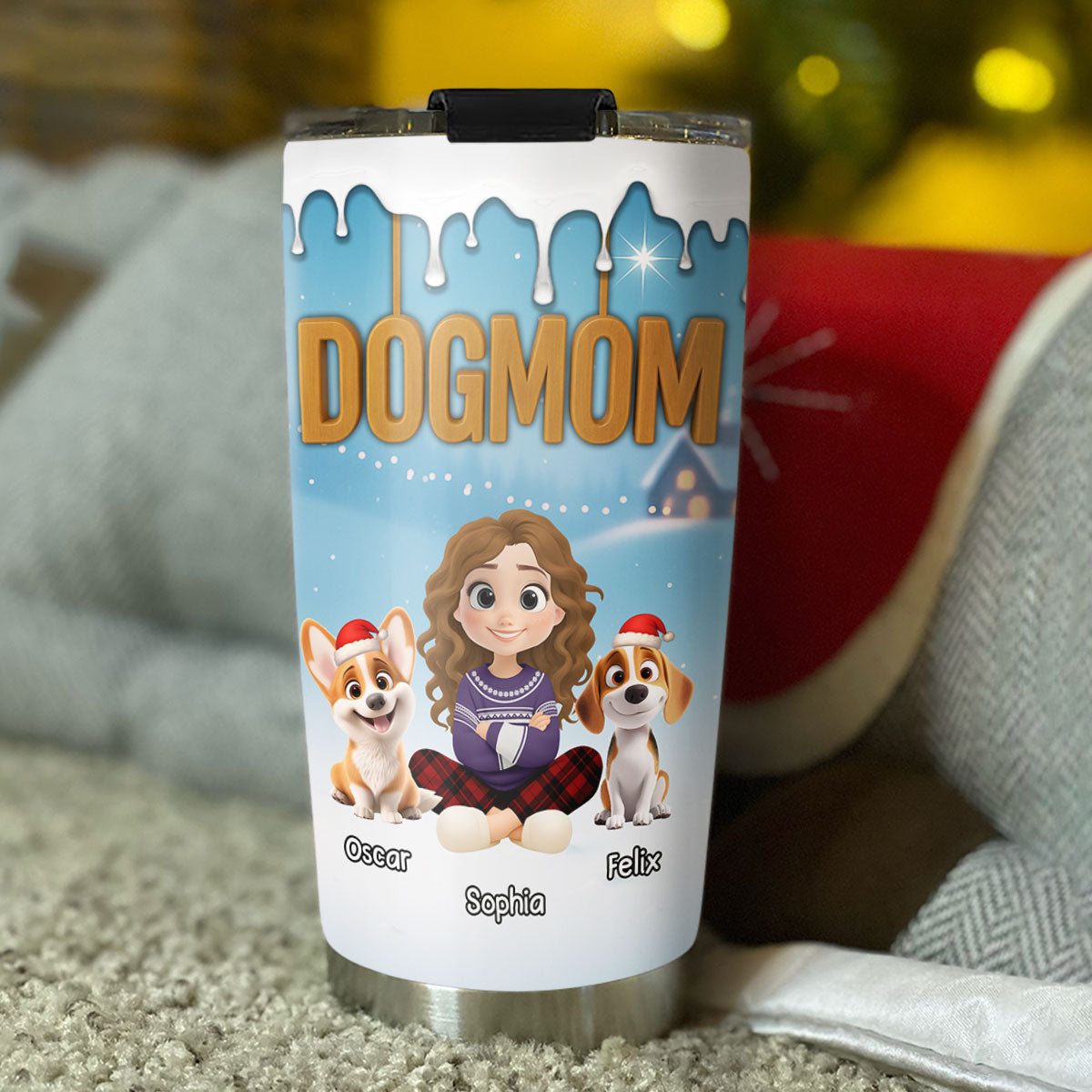 Custom Christmas Birthday Gifts For Dog Mom, Dog Lovers • Your Mom Now Onwards - Personalized 3D Inflated Effect Tumbler