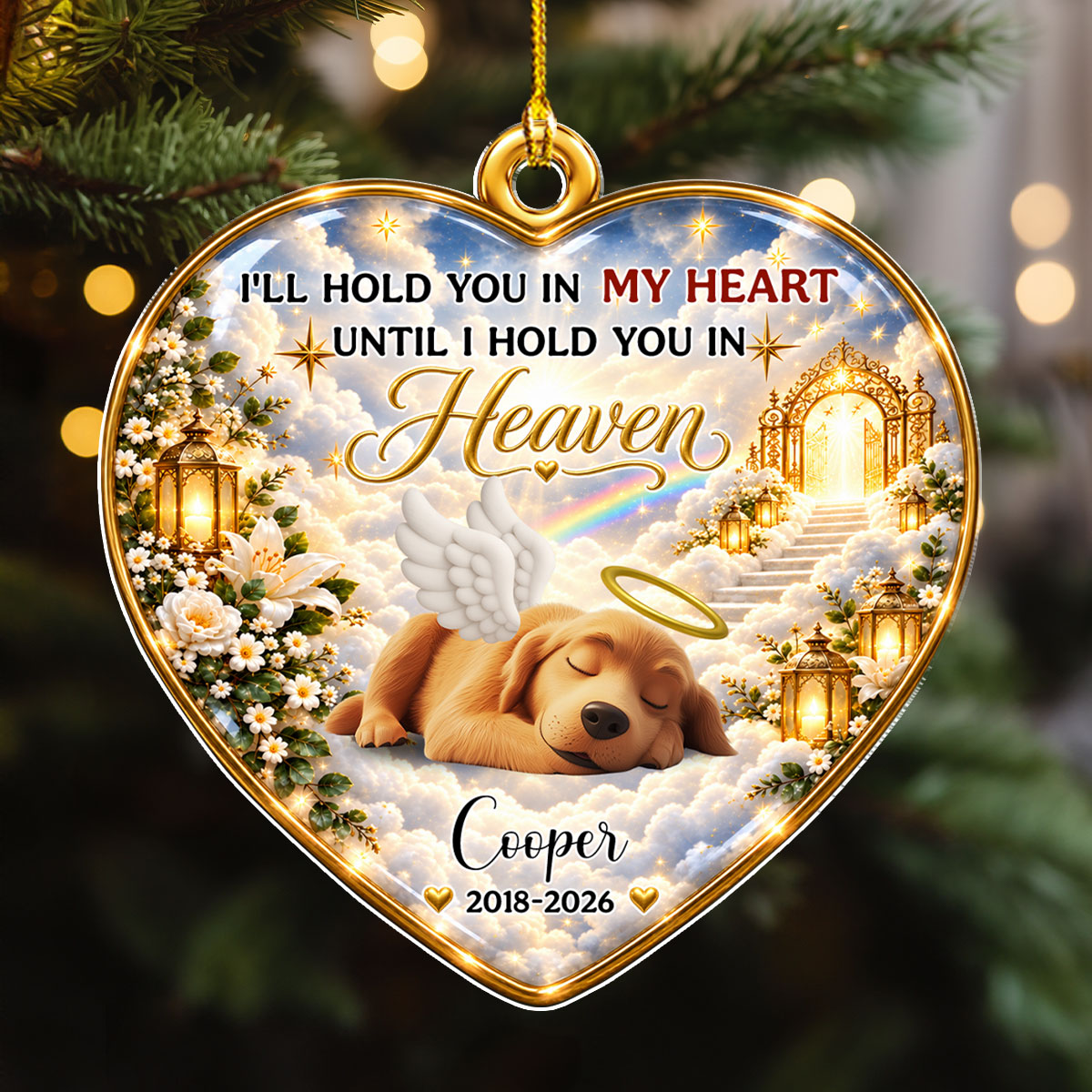 Custom Christmas Memorial Sympathy Gifts For Dogs, Cats • Forever Our Angel - Personalized 3D Effect Acrylic Ornament
