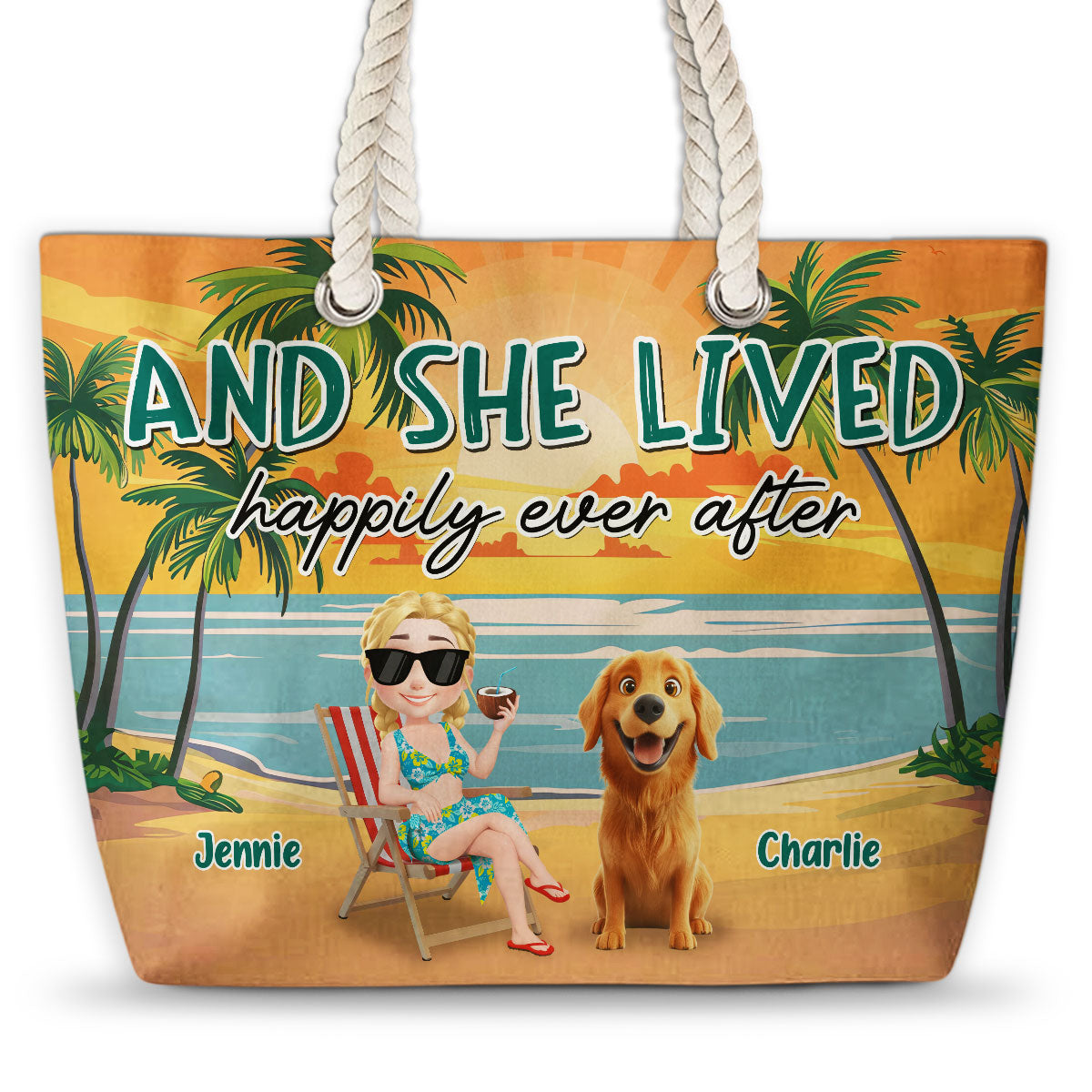 Happily Ever After Cartoon - Personalized Beach Bag
