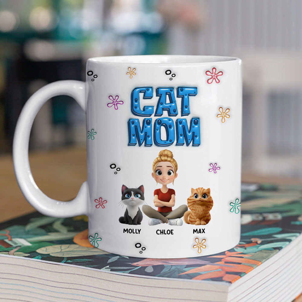 Custom Christmas Birthday Gifts For Cat Mom, Cat Lovers • Sponge Cat Mom - Personalized 3D Inflated Effect Mug