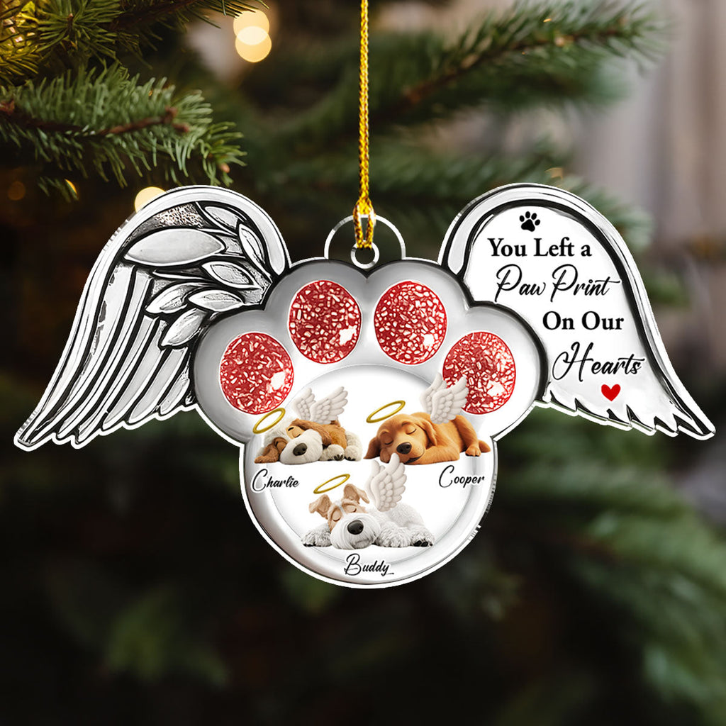 Custom Christmas Memorial Sympathy Gifts For Dogs, Cats • Pawprints In Heaven - Personalized Acrylic Ornament