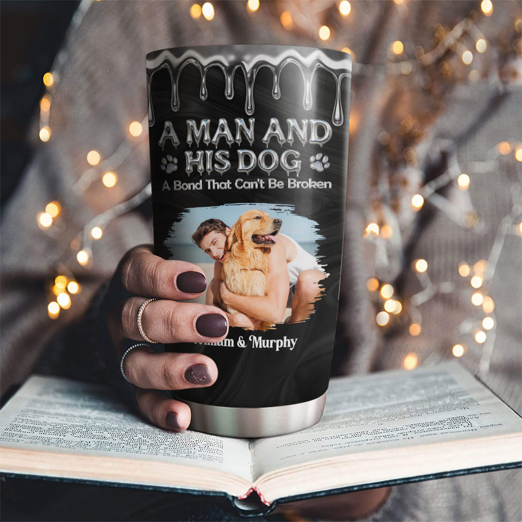 Custom Photo Christmas Birthday Gifts For Dog Dad, Dog Lovers • Man And Dog Together Forever Photo - Personalized Tumbler