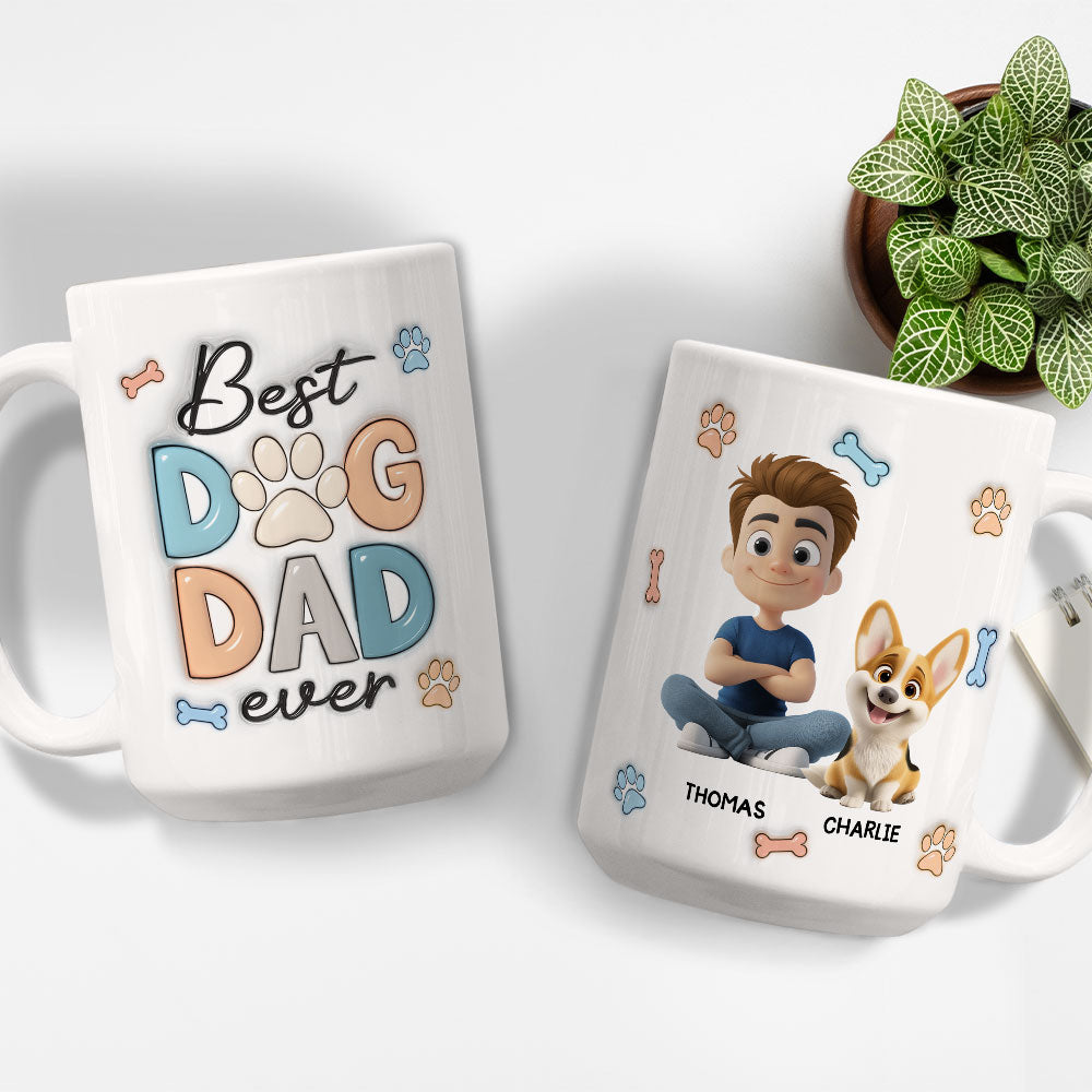 Custom Father's day Birthday Gifts For Dog Dad, Dog Lovers • Best Dog Dad Version 2 - Personalized 3D Inflated Effect Mug