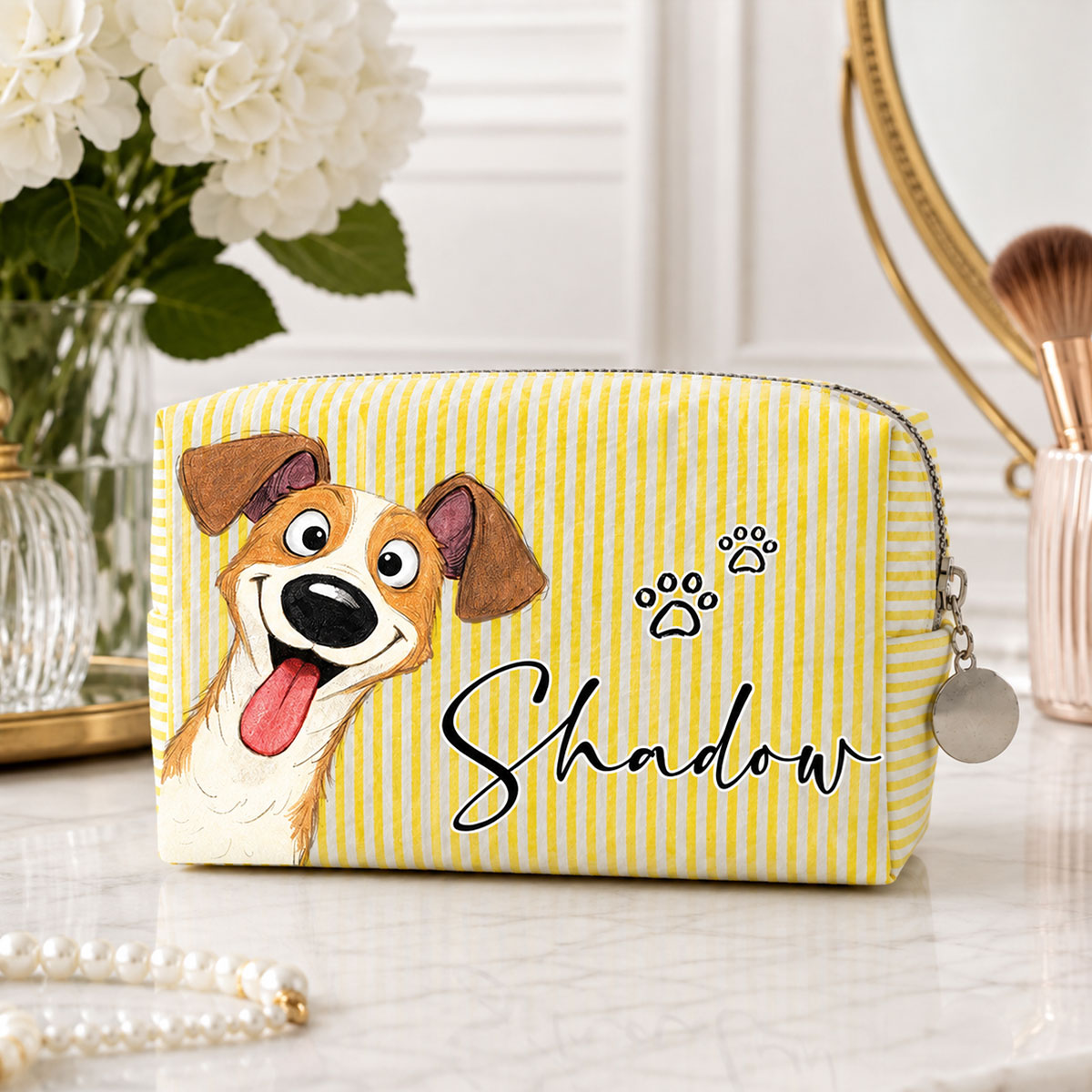 Dogs Make Life Better - Personalized Seersucker Print Makeup Bag