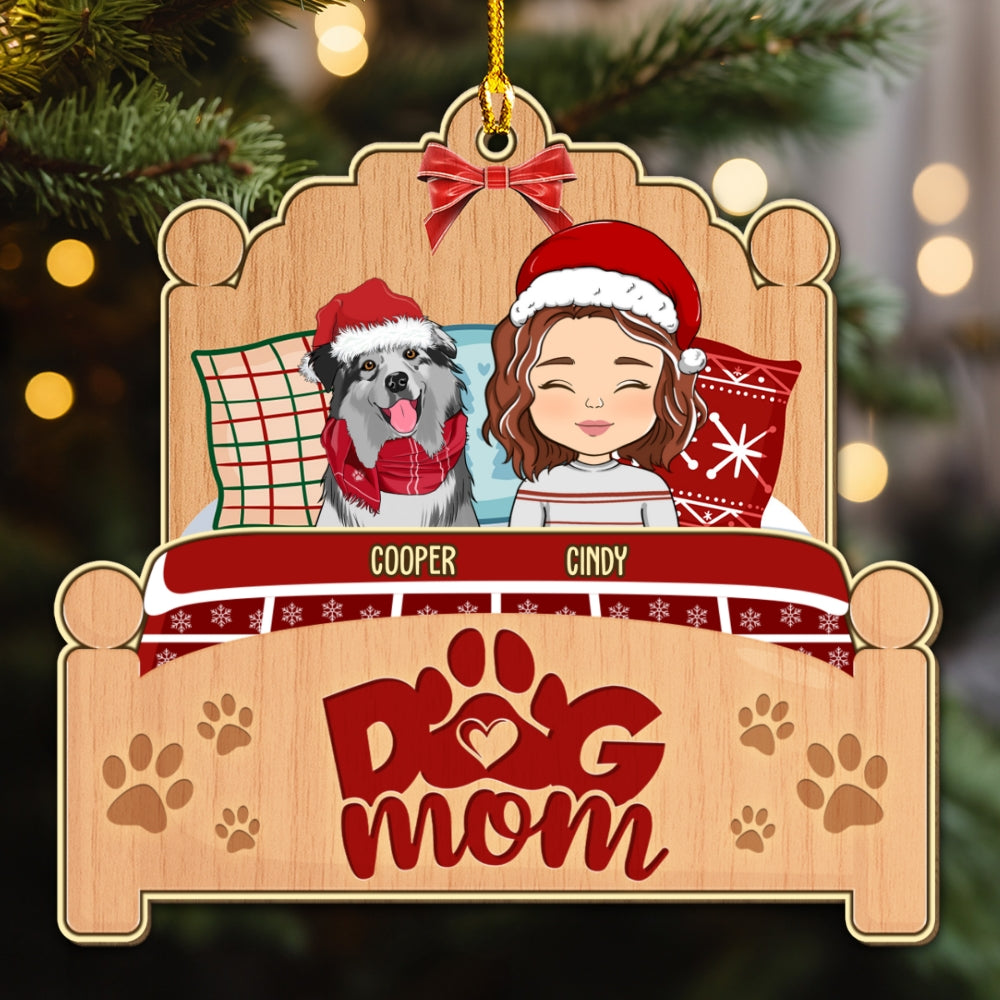 Custom Christmas Decor Home Birthday Gifts For Dog Mom, Dog Lovers • Sleepy Dog Mom - Personalized Wood Ornament
