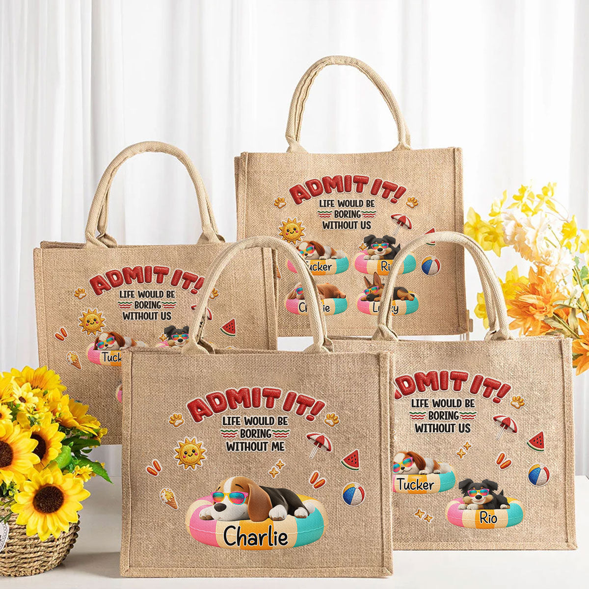 Cutie Summer Dog - Personalized Jute Tote Bag