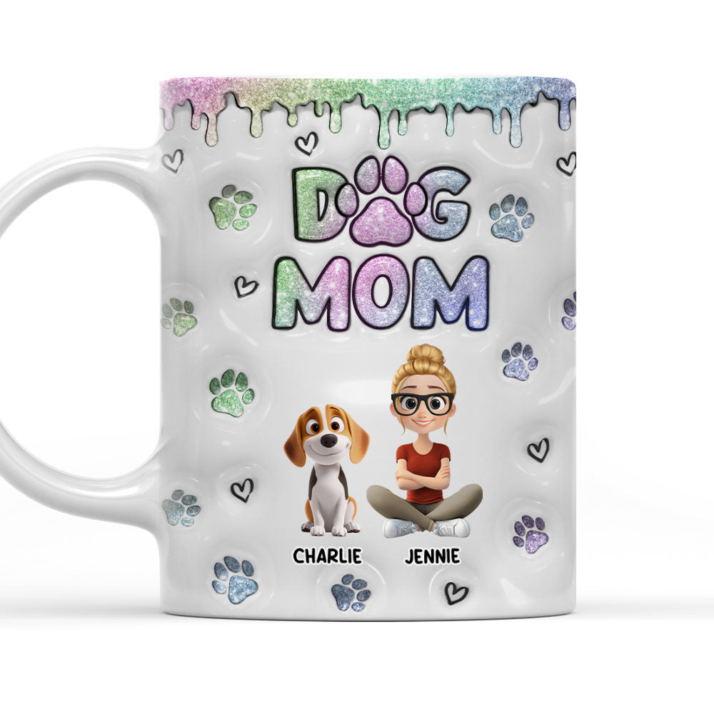Custom Christmas Birthday Gifts For Dog Mom, Dog Lovers • Lovely Chibi Dog Mom - Personalized 3D Inflated Effect Mug