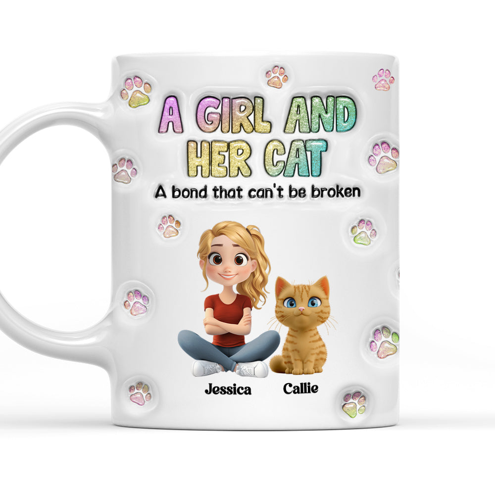 Custom Christmas Birthday Gifts For Dog Mom, Dog Lovers • A Girl And Her Cat - Personalized 3D Inflated Effect Mug