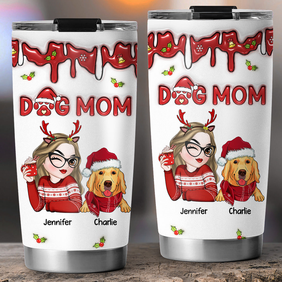 Custom Mother's day Birthday Gifts For Dog Mom, Dog Lovers • Dog Mom Christmas - Personalized 3D Inflated Effect Tumbler