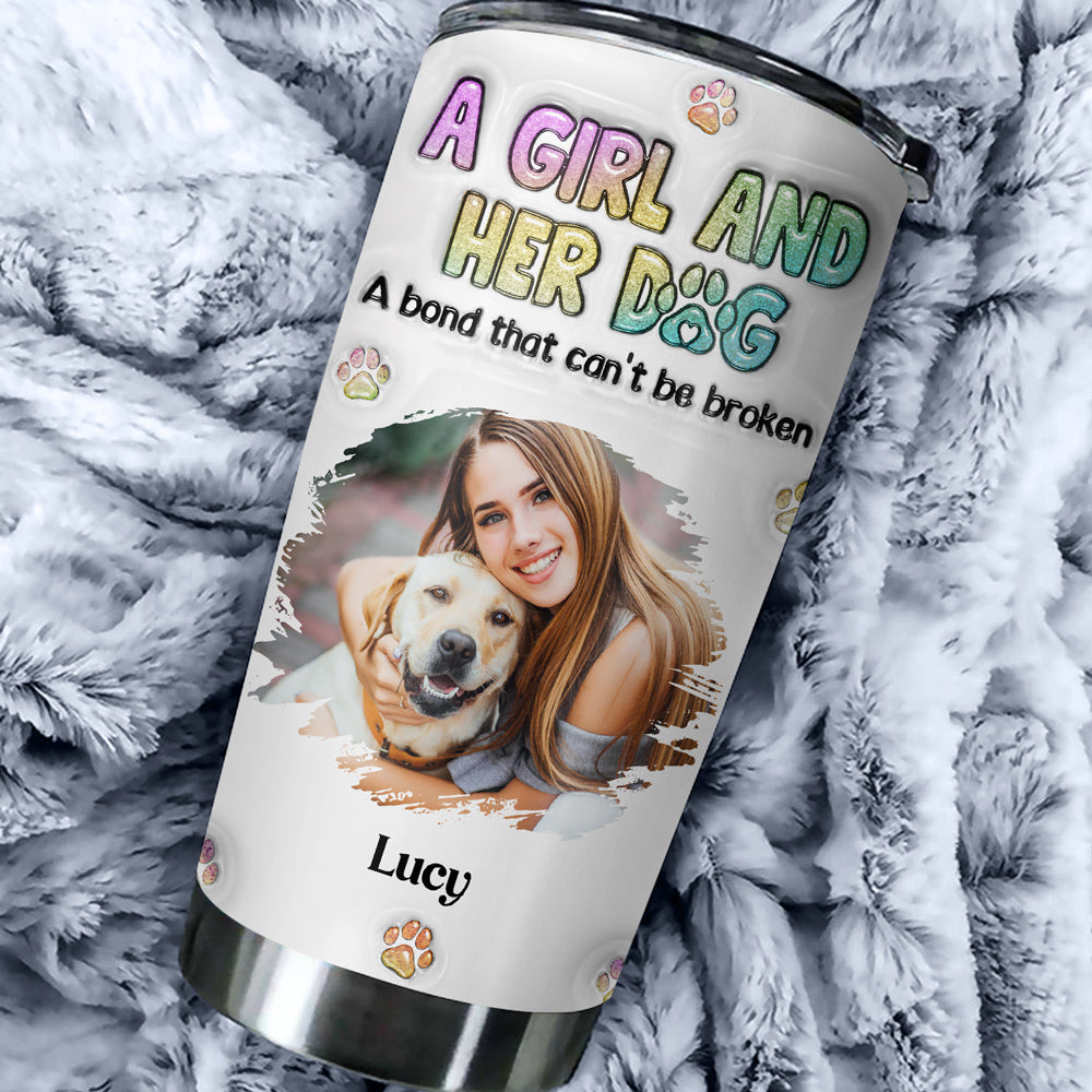 Custom Photo Christmas Birthday Gifts For Dog Mom, Dog Lovers • A Girl And Her Dog Photo - Personalized 3D Inflated Effect Tumbler