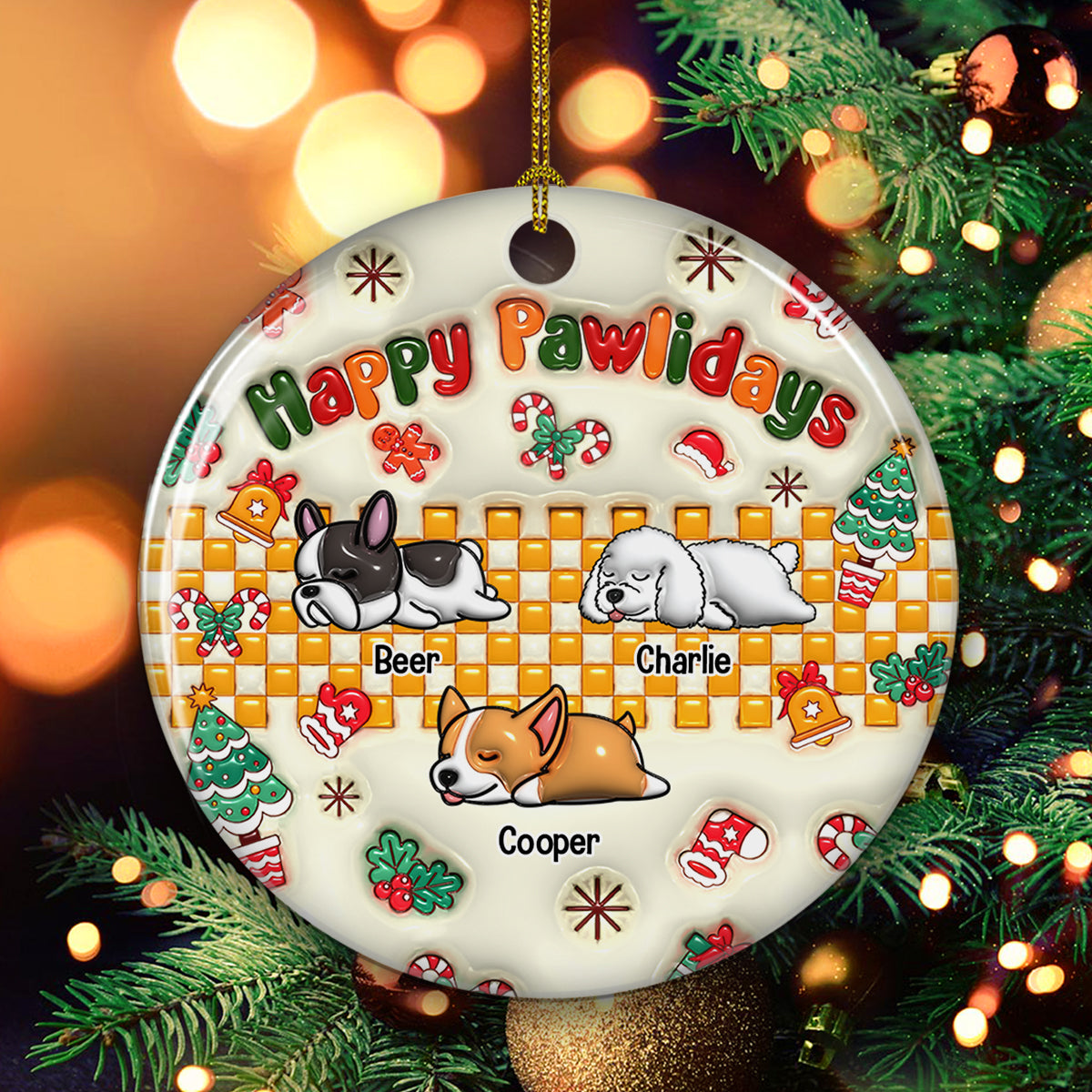 Custom Christmas Decor Home Birthday Gifts For Dog Lovers • Jolly Pawlidays - Personalized 3D Inflated Effect Ceramic Ornament