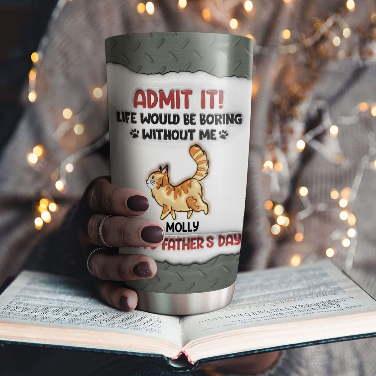 Custom Mother's day Birthday Gifts For Cat Mom, Cat Lovers • Boring Without Cats - Personalized 3D Inflated Effect Tumbler