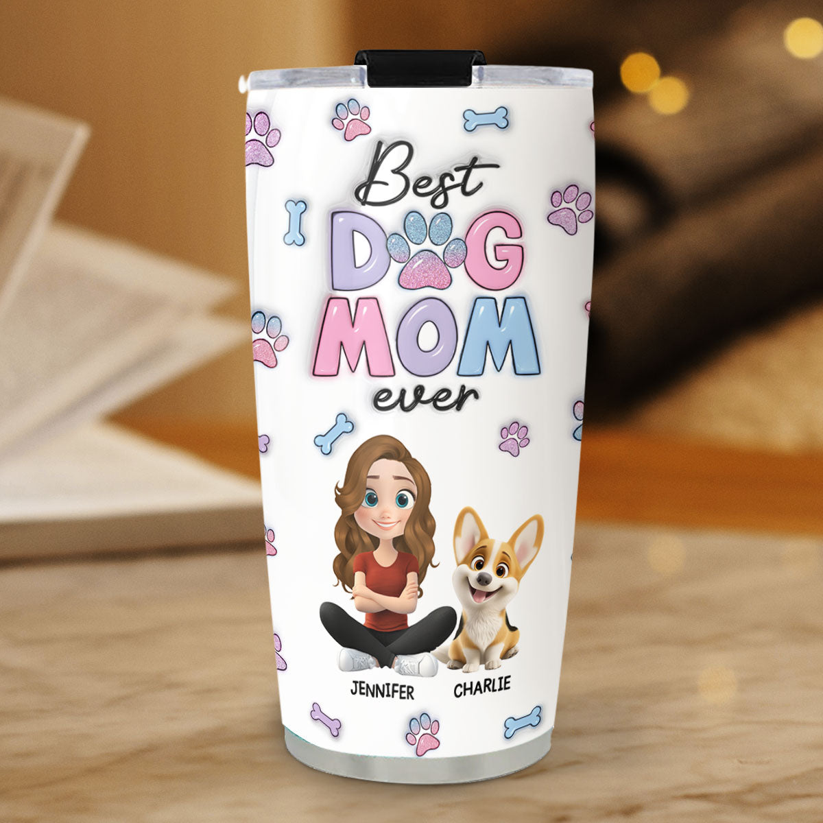 Custom Christmas Birthday Gifts For Dog Mom, Dog Lovers • Best Dog Mom - Personalized 3D Inflated Effect Tumbler