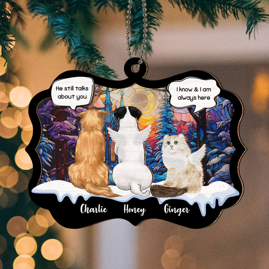 Custom Christmas Memorial Sympathy Gifts For Dogs, Cats • We Are Always Here - Personalized Suncatcher Ornament