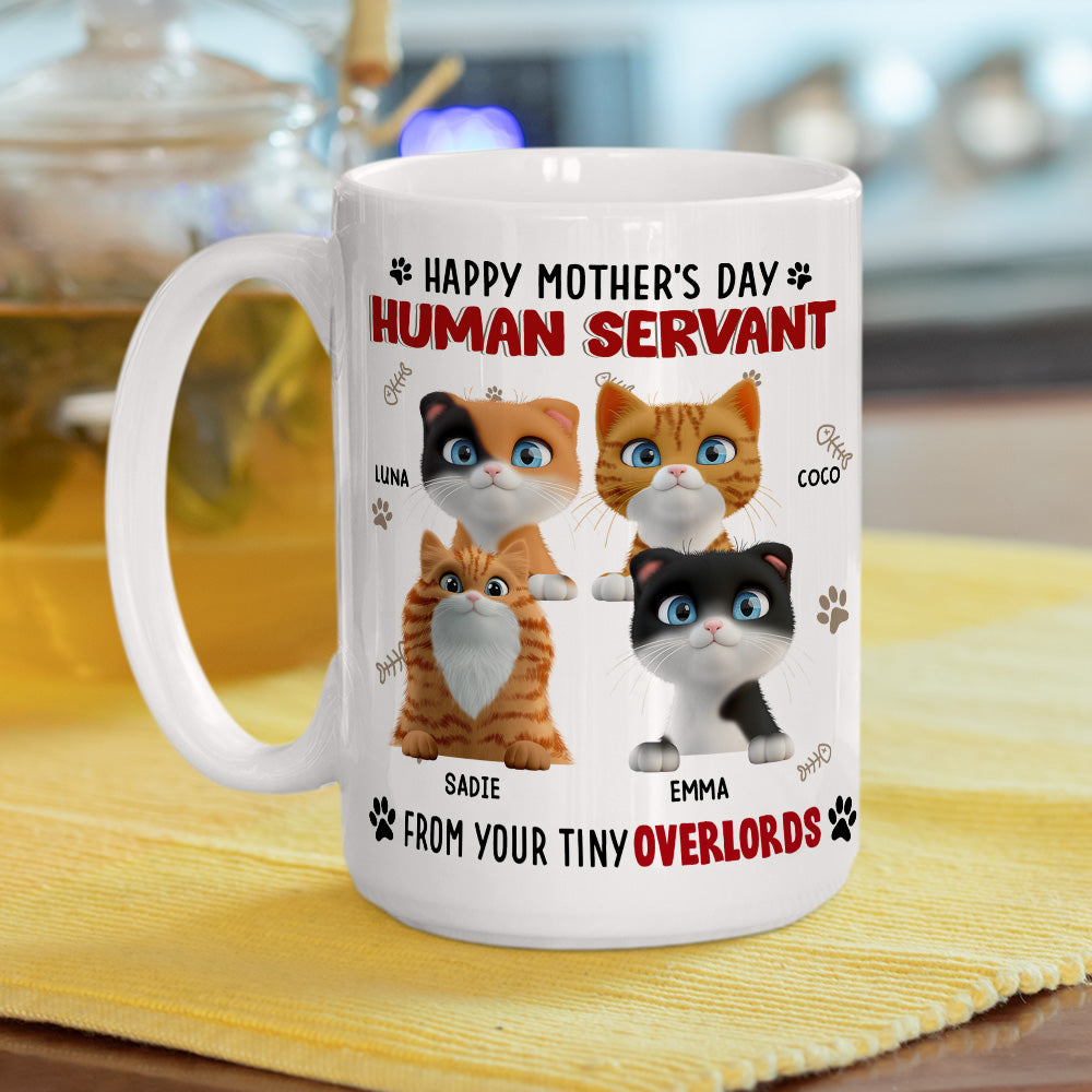 Custom Christmas Birthday Gifts For Cat Lovers • Happy Human Servant - Personalized Coffee Mug