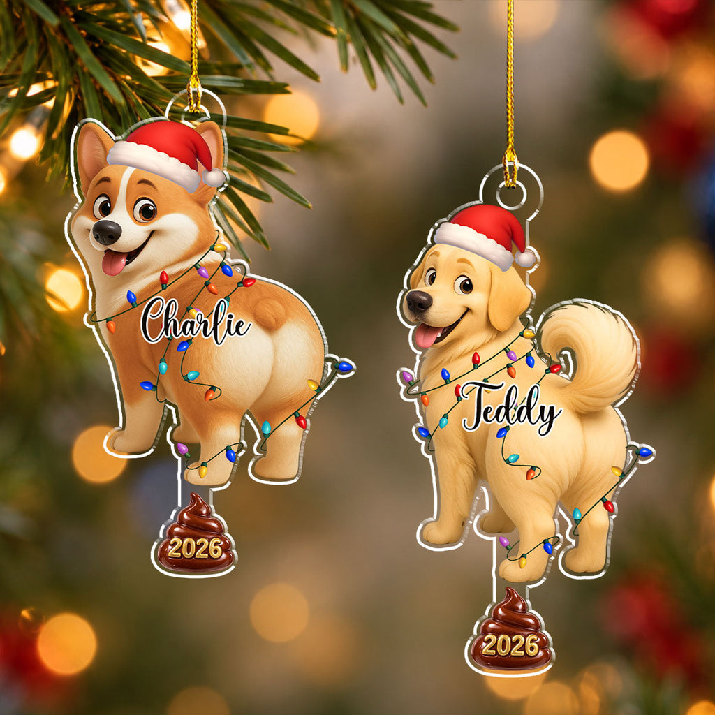 Custom Christmas Decor Home Birthday Gifts For Dog Mom, Dog Lovers • Funny Pooping Pooches Dog - Personalized Acrylic Ornament