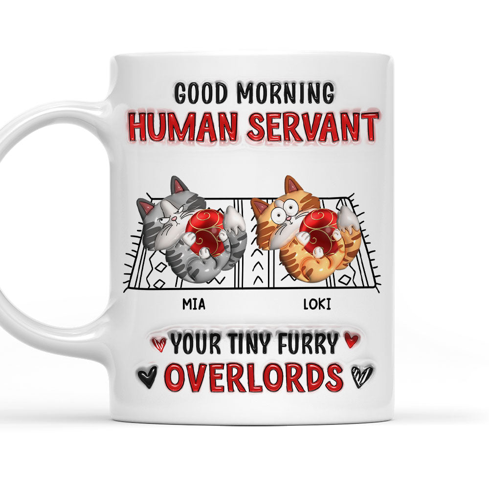 Custom Christmas Birthday Gifts For Cat Lovers • Cats Love Human Servant - Personalized 3D Inflated Effect Mug