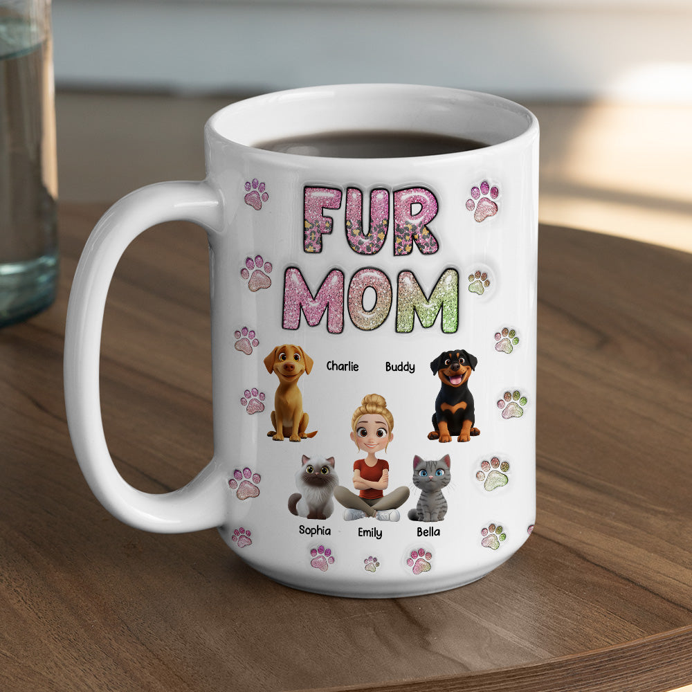 Custom Christmas Birthday Gifts For Dog Mom, Dog Lovers • Fur Mom Lovely Chibi - Personalized 3D Inflated Effect Mug