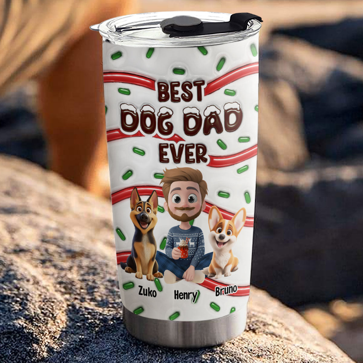 Custom Christmas Birthday Gifts For Dog Lovers • Best Dog Mom Cake Cartoon - Personalized 3D Inflated Effect Tumbler
