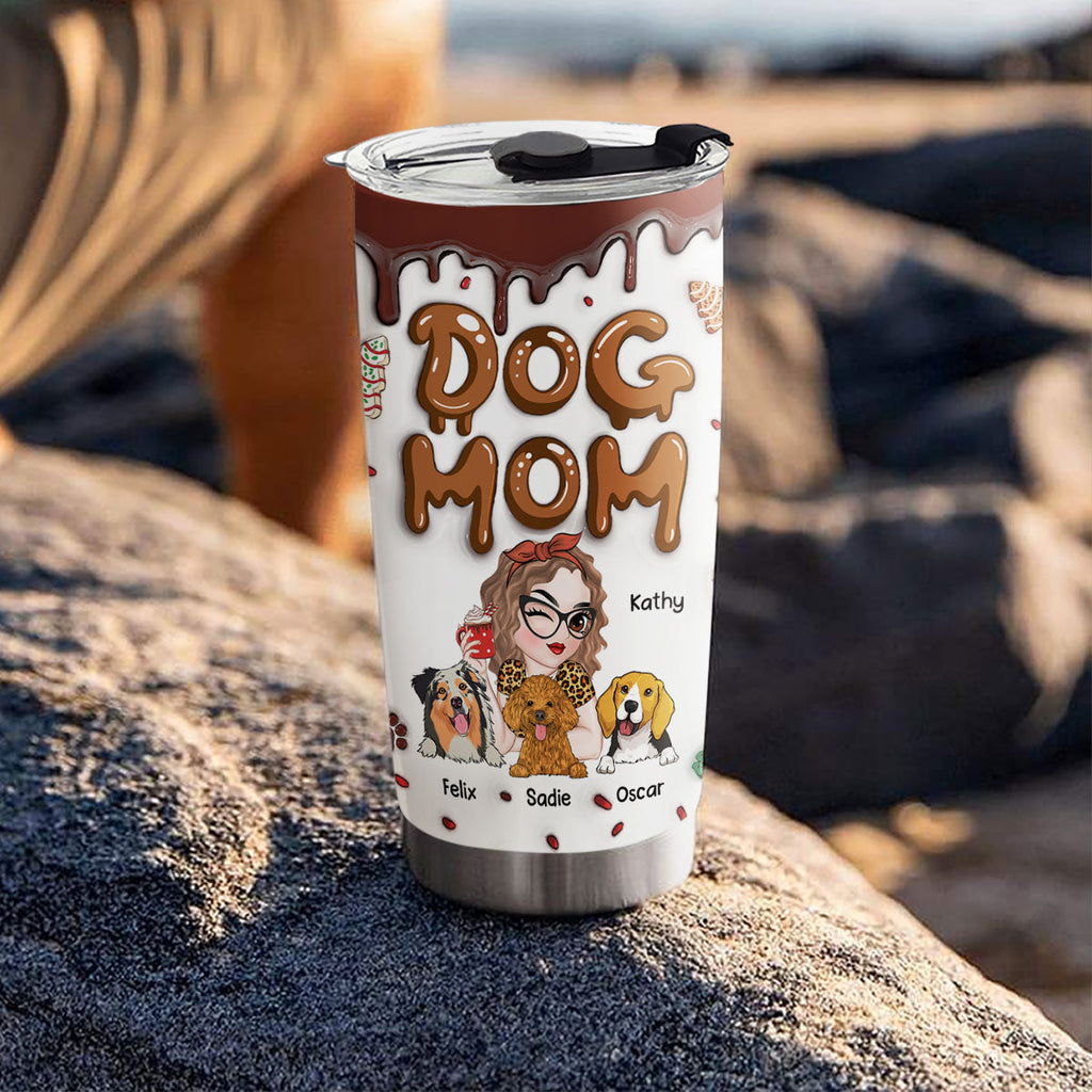 Custom Mother's day Birthday Gifts For Pet Mom, Pet Lovers • Dog Mom Cake - Personalized 3D Inflated Effect Tumbler