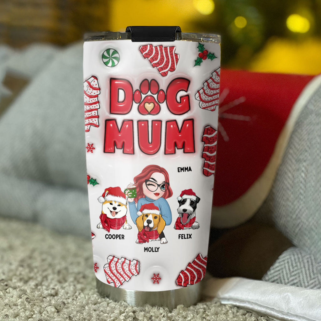 Custom Mother's day Birthday Gifts For Pet Mom, Pet Lovers • Dog Mom Christmas Cake - Personalized 3D Inflated Effect Tumbler