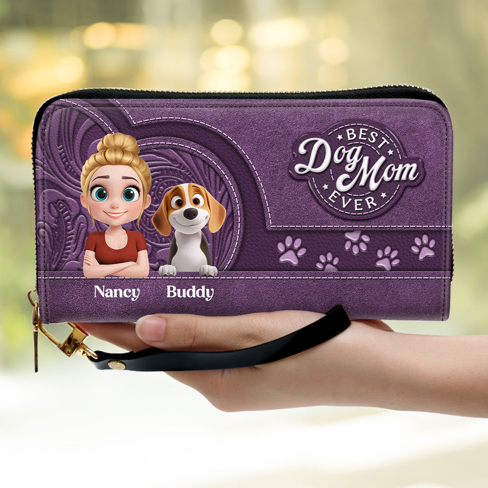 Best Dog Mom Mum In The World - Personalized Leather Wallet