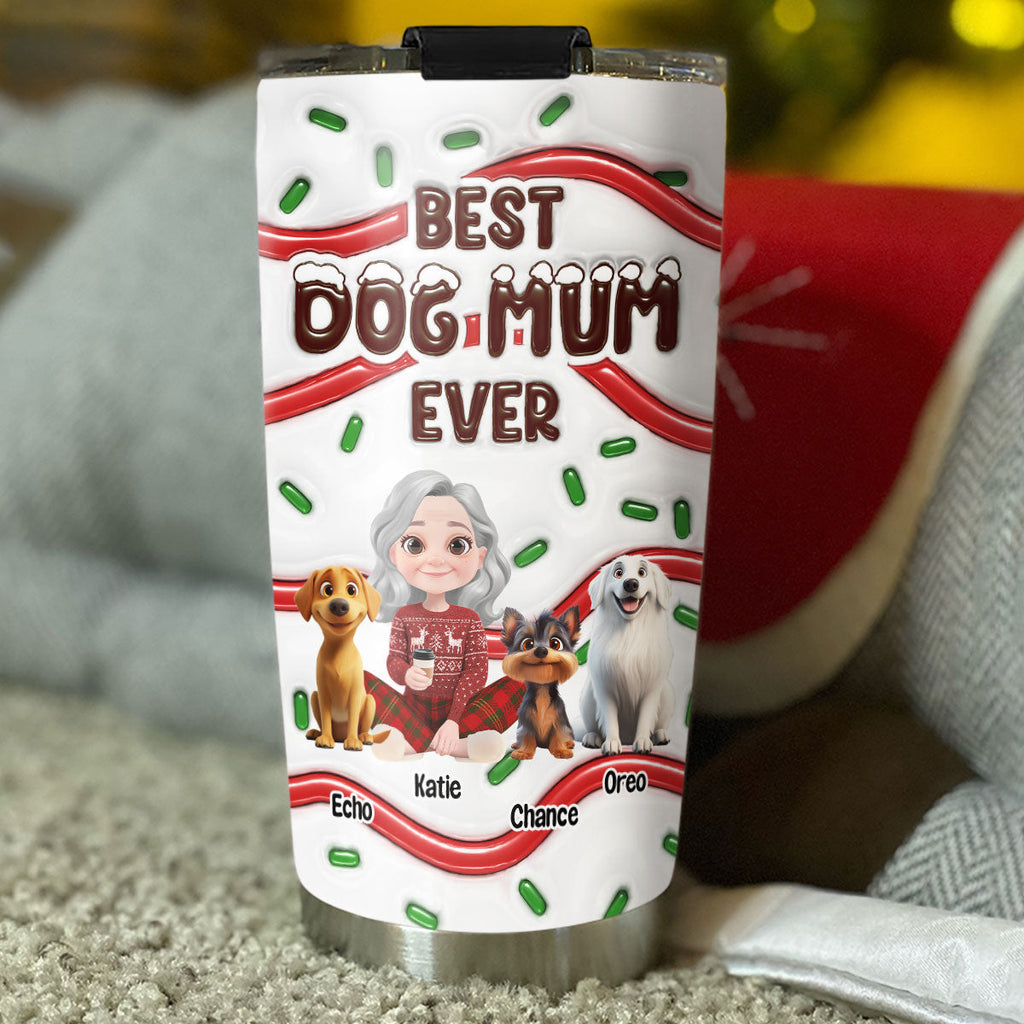 Custom Christmas Birthday Gifts For Dog Lovers • Best Dog Mom Cake Cartoon - Personalized 3D Inflated Effect Tumbler