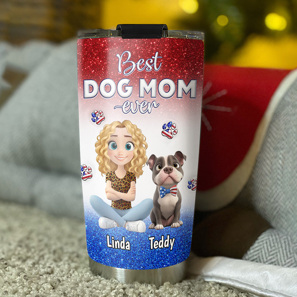 Custom Christmas Birthday Gifts For Dog Mom, Dog Lovers • American Lovely Dog Mom - Personalized 3D Inflated Effect Tumbler