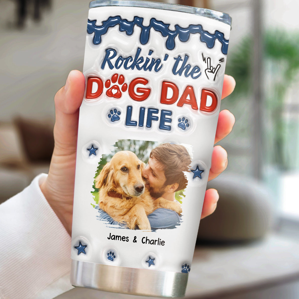 Custom Photo Father's day Birthday Gifts For Dog Dad, Dog Lovers • Rockin The Dog Dad Life Photo - Personalized 3D Inflated Effect Tumbler