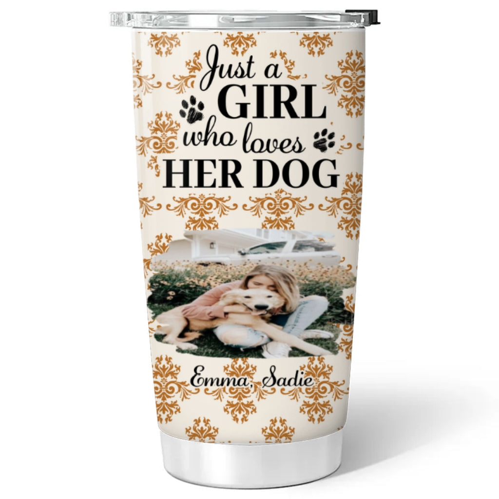 Custom Photo Christmas Birthday Gifts For Dog Mom, Dog Lovers • Just A Girl Who Loves Storybook Dog Photo - Personalized Tumbler