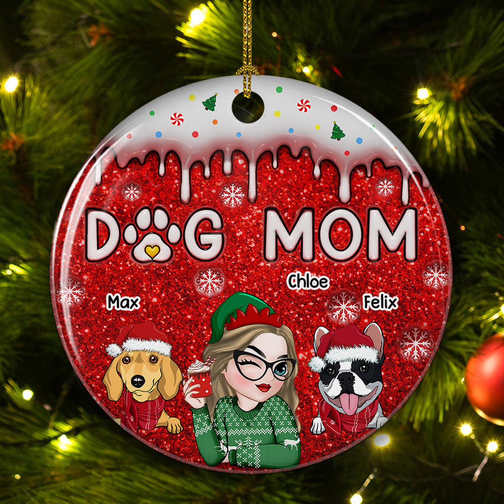Christmas Dog Mom - Personalized 3D Inflated Effect Ceramic Ornament