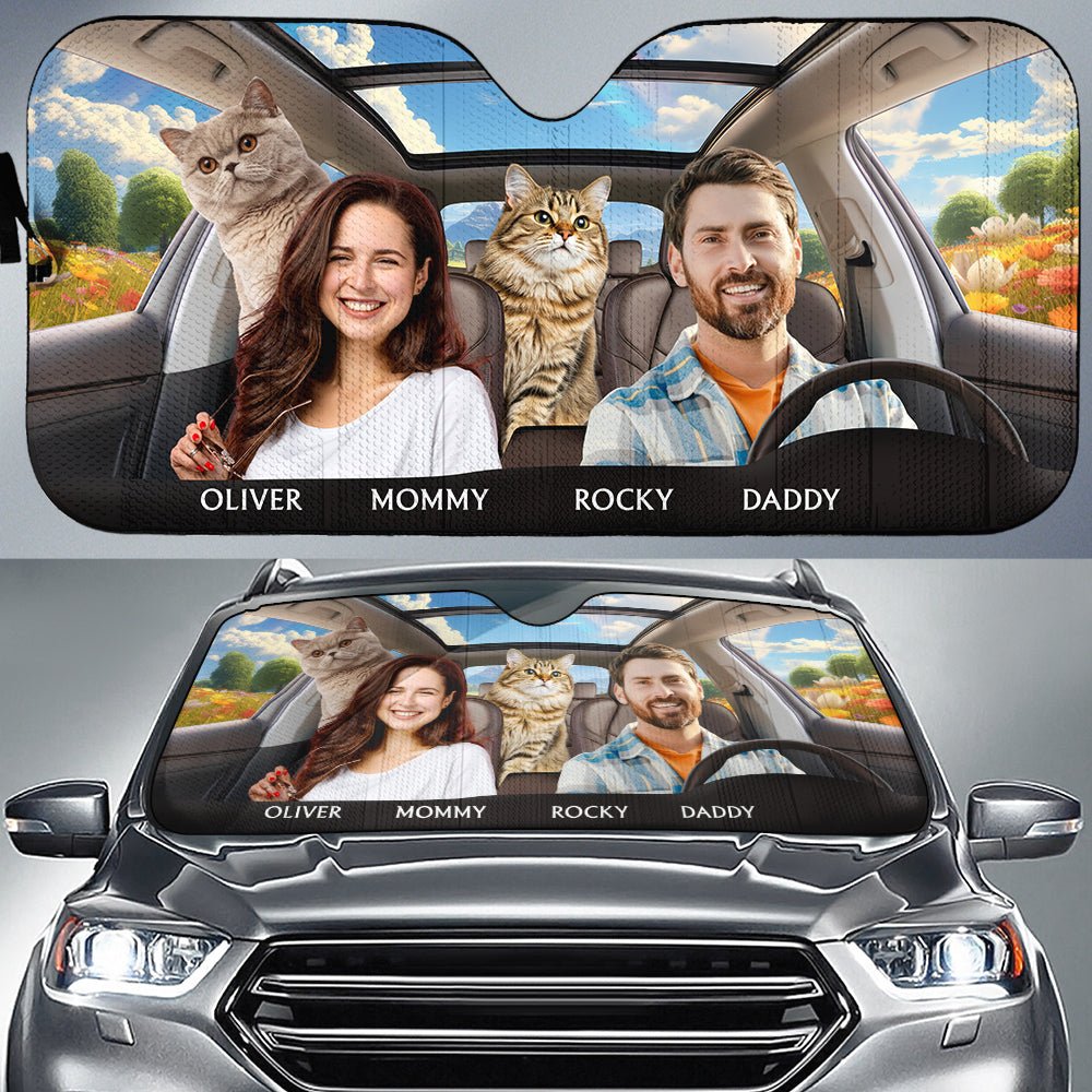 Custom Christmas Birthday Gifts Car Accessories for Cat Parents • Life Is Better With My Cat Couple Photo - Personalized Car Sunshade