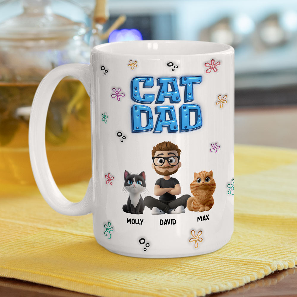 Custom Father's day Birthday Gifts For Cat Dad, Cat Lovers • Sponge Cat Dad - Personalized 3D Inflated Effect Mug