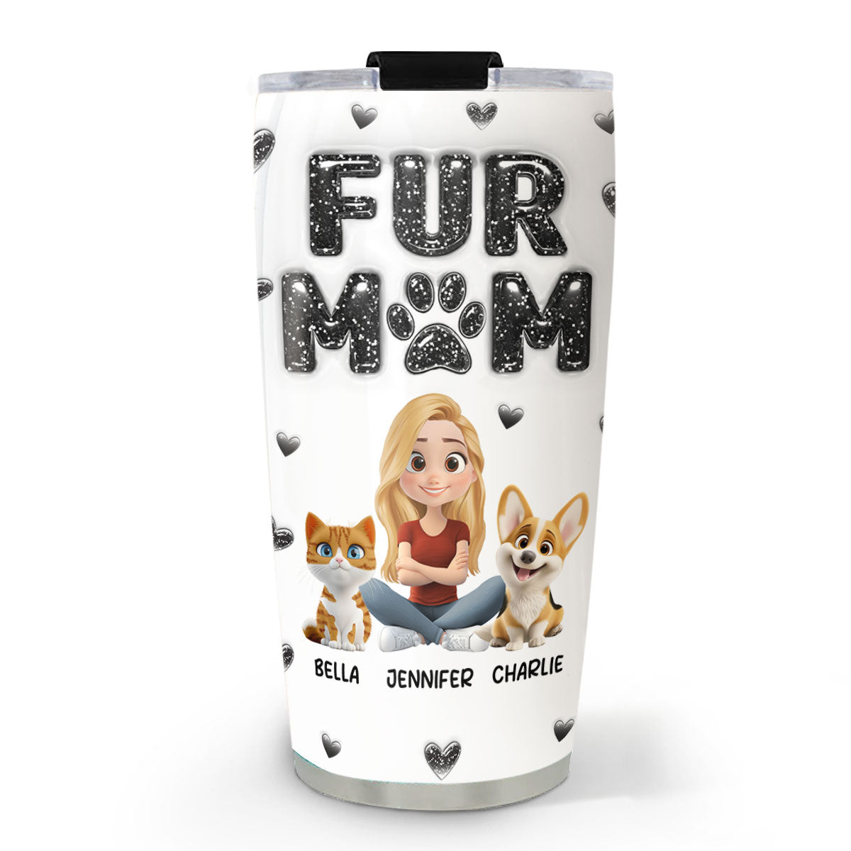 Custom Christmas Birthday Gifts For Pet Mom, Pet Lovers • Adore Fur Babies - Personalized 3D Inflated Effect Tumbler