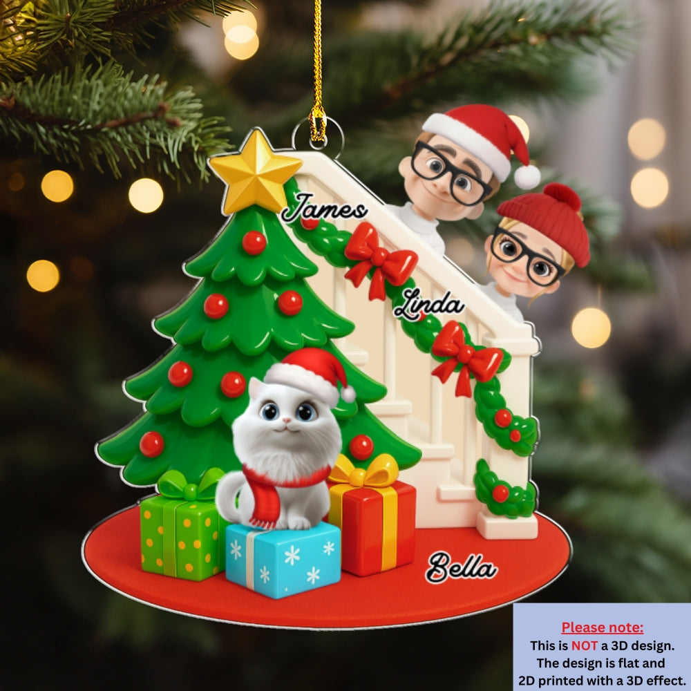 Custom Christmas Decor Home Birthday Gifts For Cat Lovers • Hide And Seek - Personalized 3D Effect Acrylic Ornament